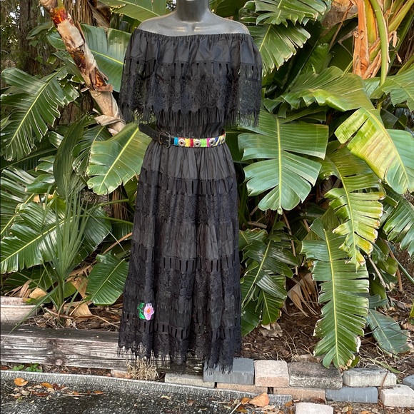 Vintage Dresses & Skirts - traditional off the shoulder fringe lace adelita dress